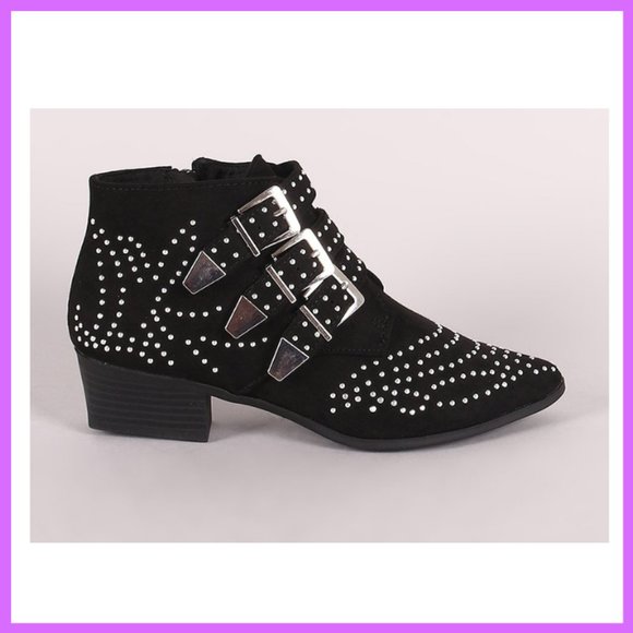 NWT Studded Low Cut Bootie with Belts (Black) - Picture 2 of 6